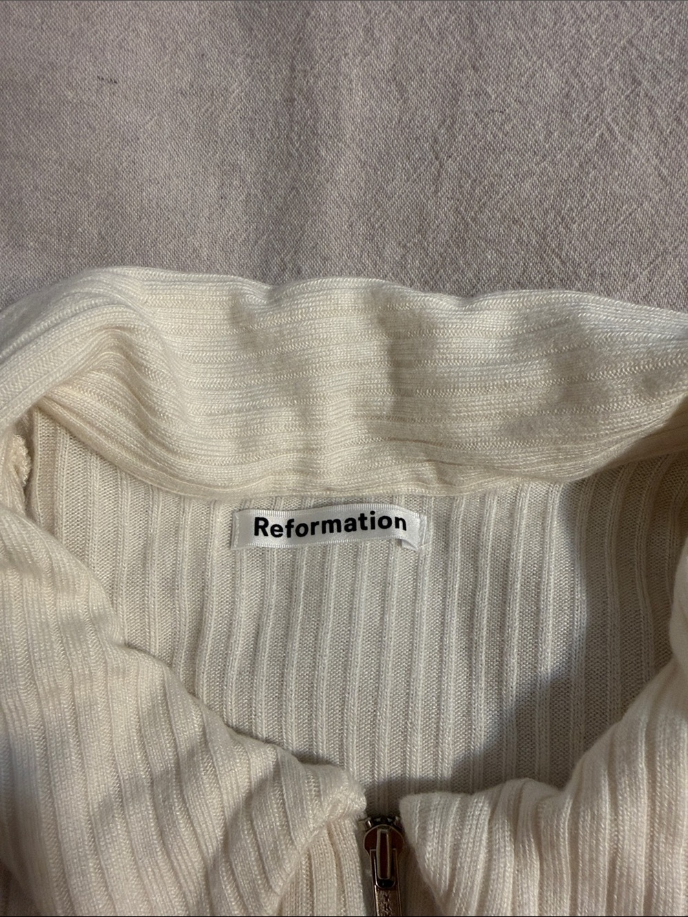 Reformation Cream Ribbed Zip-Front Collared Top - Picture 3 of 6